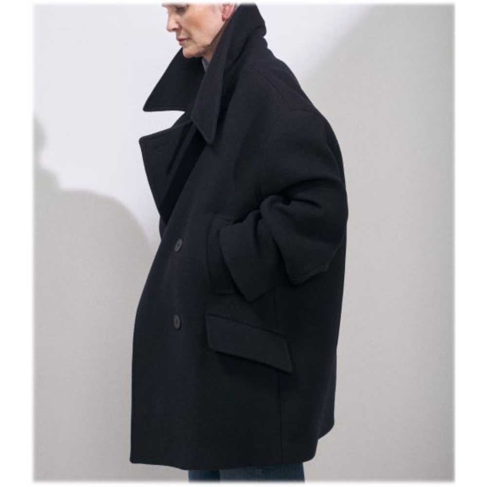 Raey Oversized Pea Coat - Dark Navy - Size L
